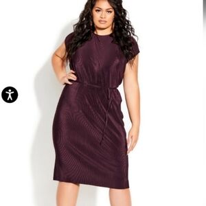 City Chic women's plus size plum pleated midi dress
